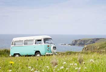 VW Camper Van Parked By the Ocean