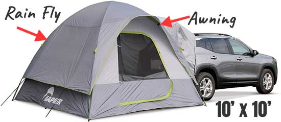 10 x 10 Hatchback Tent with Rainfly and Awning