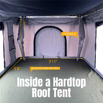 Inside View of a Hardtop Roof Tent for 2 People
