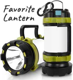 My Favorite Rechargeable Ultra Bright Camping Lantern with Hanging Hook, Spotlight, Work Light and More