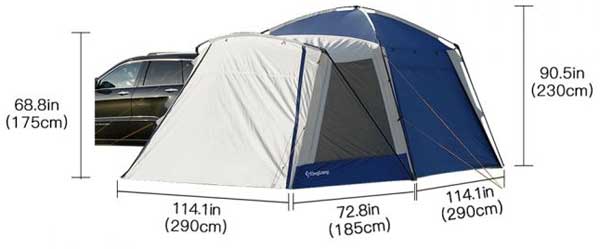 SUV Tent Dimensions, Including Screen Room and Side Canopies
